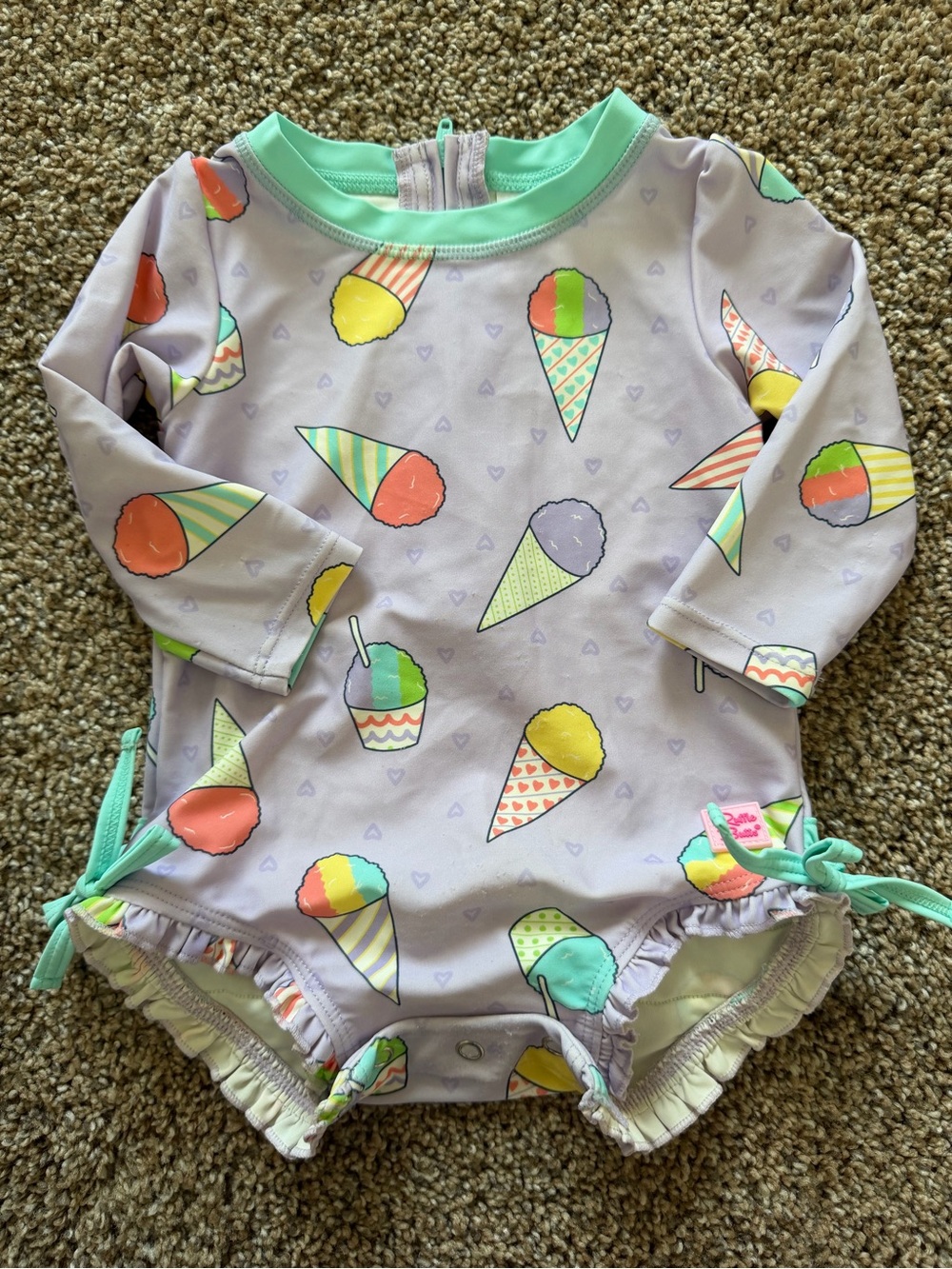 RUFFLE BUTTS Light Purple & Teal Ice Cream Printed Long Sleeve Swimsuit
